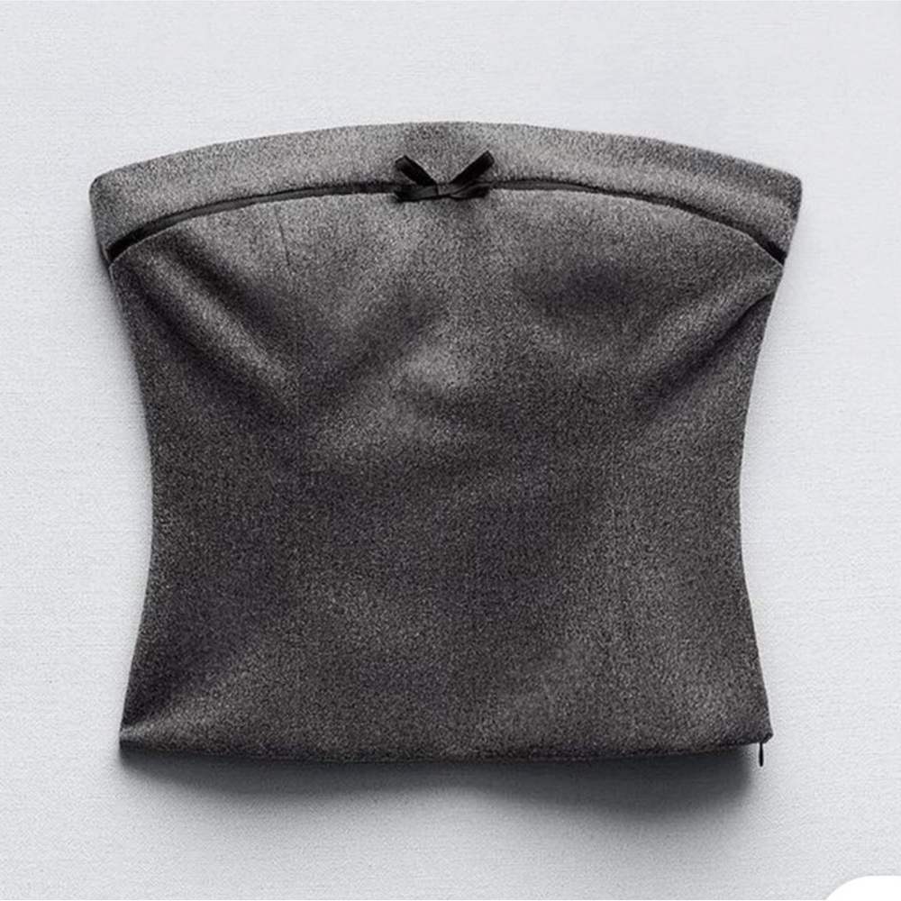 NWT ZARA Gray Flanel Wool Blend Bandeau
Strapless Top Bow